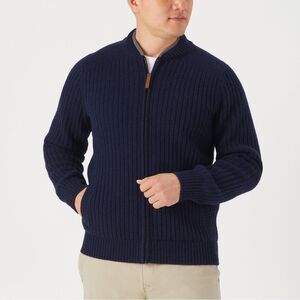 Duluth Trading Co Men's Shetland wool wind proof zip Navy Sweater Large